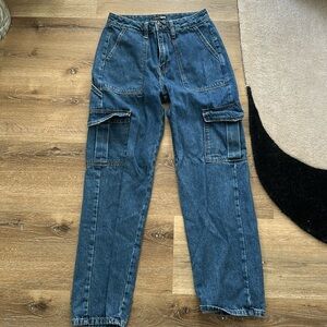 Dark denim cargo boyfriend jeans